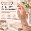 Hand wearing the oat Kindreva Thumb Stabilizer, fingertips free