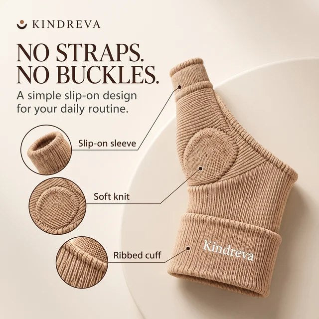 No straps, no buckles: slip-on sleeve, soft knit and ribbed cuff